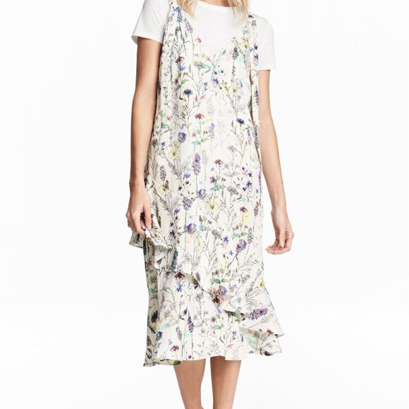 H&M SUMMER DRESS Size 4 Natural white/Floral Crêpe Knee-length - Picture 9 of 16